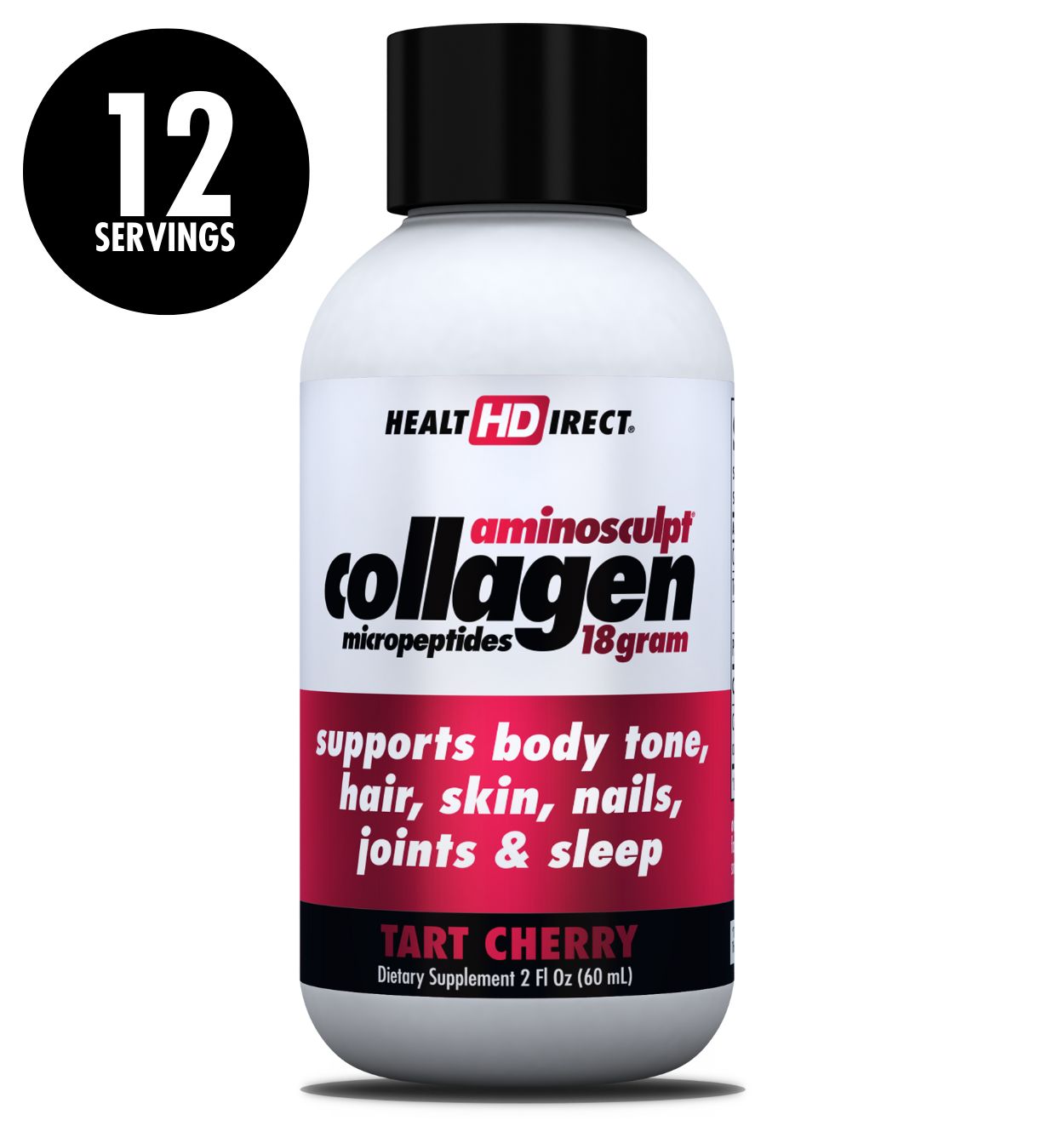 AminoSculpt Sugar-Free 18 Gram Tart Cherry 2oz has 1 Serving Per Bottle and 12 Per 12 Pack